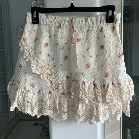 LoveShackFancy Dresses & Skirts - LoveShackFancy Emma ruffled floral skirt french cream combo